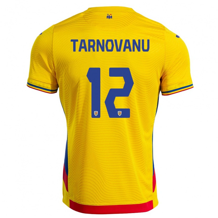 Danxen Mujer Camiseta Rumania Ștefan Târnovanu #12 Amarillo Rojo 1ª Equipación 26-28 La Camisa