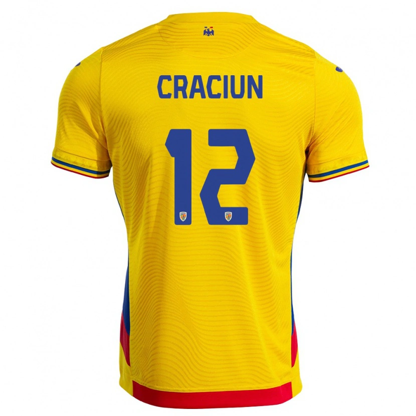 Danxen Mujer Camiseta Rumania Luca Crăciun #12 Amarillo Rojo 1ª Equipación 26-28 La Camisa