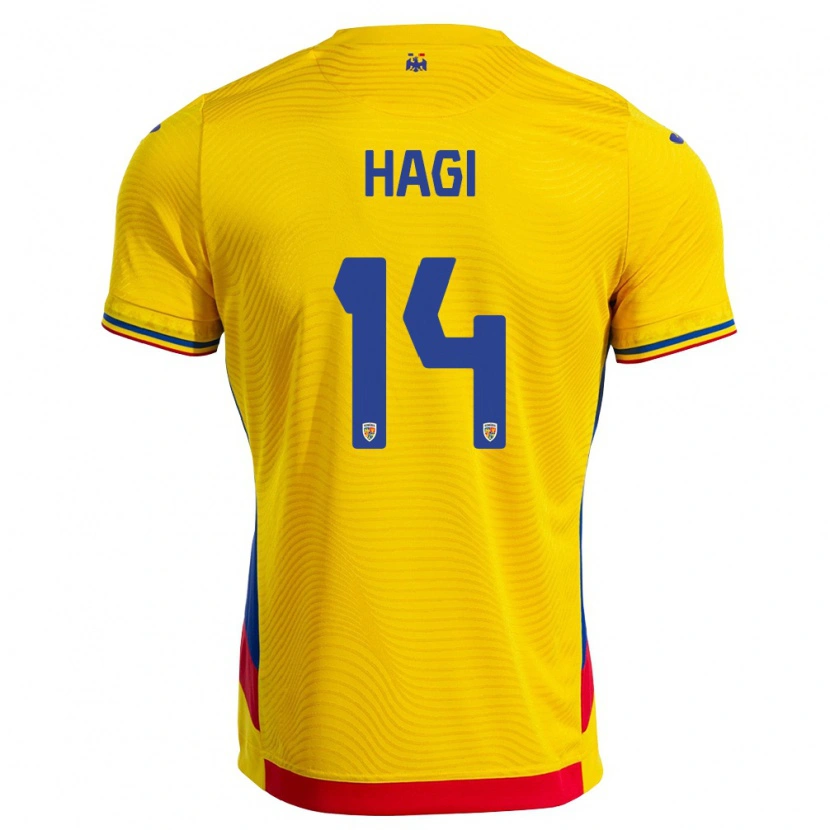 Danxen Mujer Camiseta Rumania Ianis Hagi #14 Amarillo Rojo 1ª Equipación 26-28 La Camisa