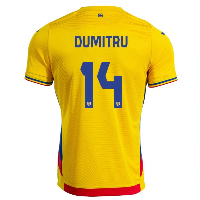 Danxen Mujer Camiseta Rumania Gabriel Dumitru #14 Amarillo Rojo 1ª Equipación 26-28 La Camisa