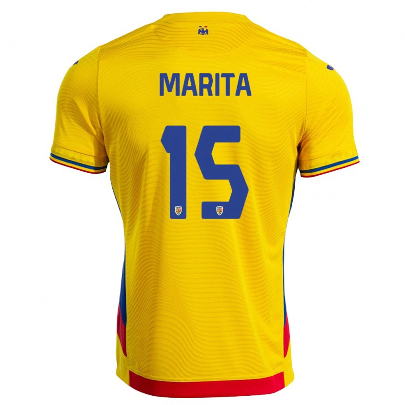 Danxen Mujer Camiseta Rumania Raul Marița #15 Amarillo Rojo 1ª Equipación 26-28 La Camisa