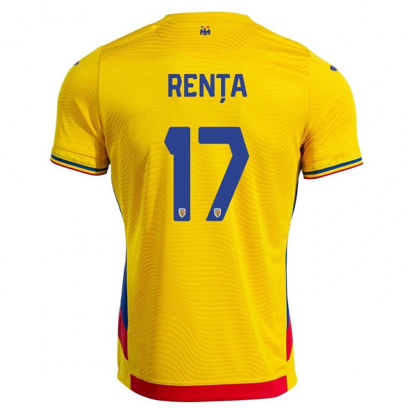 Danxen Mujer Camiseta Rumania Denis Rența #17 Amarillo Rojo 1ª Equipación 26-28 La Camisa