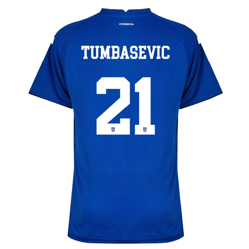 Danxen Mujer Camiseta Serbia Andrej Tumbasevic #21 Marino Rojo 1ª Equipación 26-28 La Camisa