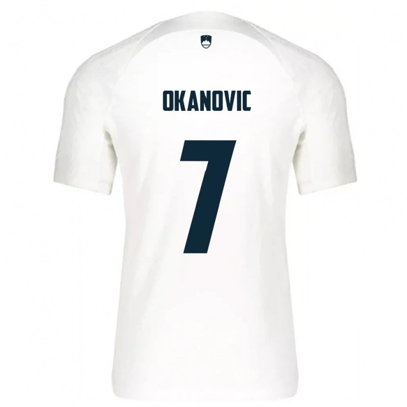 Danxen Mujer Camiseta Eslovenia Deen Okanovic #7 Blanco Azul 1ª Equipación 26-28 La Camisa