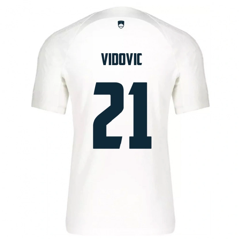 Danxen Mujer Camiseta Eslovenia Patrik Vidovic #21 Blanco Azul 1ª Equipación 26-28 La Camisa