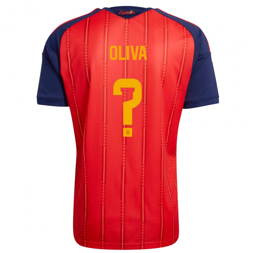 Danxen Mujer Camiseta España Hugo Oliva #0 Rojo Marino Amarillo 1ª Equipación 26-28 La Camisa