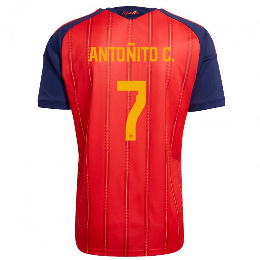 Danxen Mujer Camiseta España Antoñito Cordero #7 Rojo Marino Amarillo 1ª Equipación 26-28 La Camisa