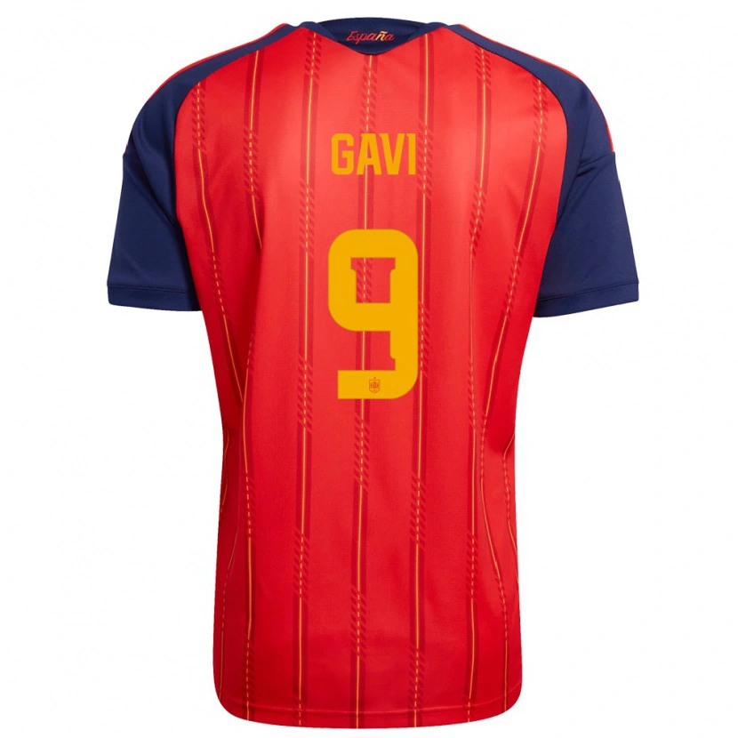 Danxen Mujer Camiseta España Gavi #9 Rojo Marino Amarillo 1ª Equipación 26-28 La Camisa