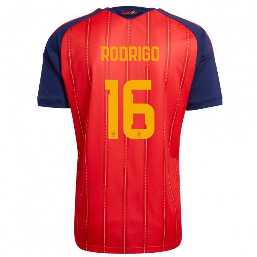 Danxen Mujer Camiseta España Rodrigo #16 Rojo Marino Amarillo 1ª Equipación 26-28 La Camisa