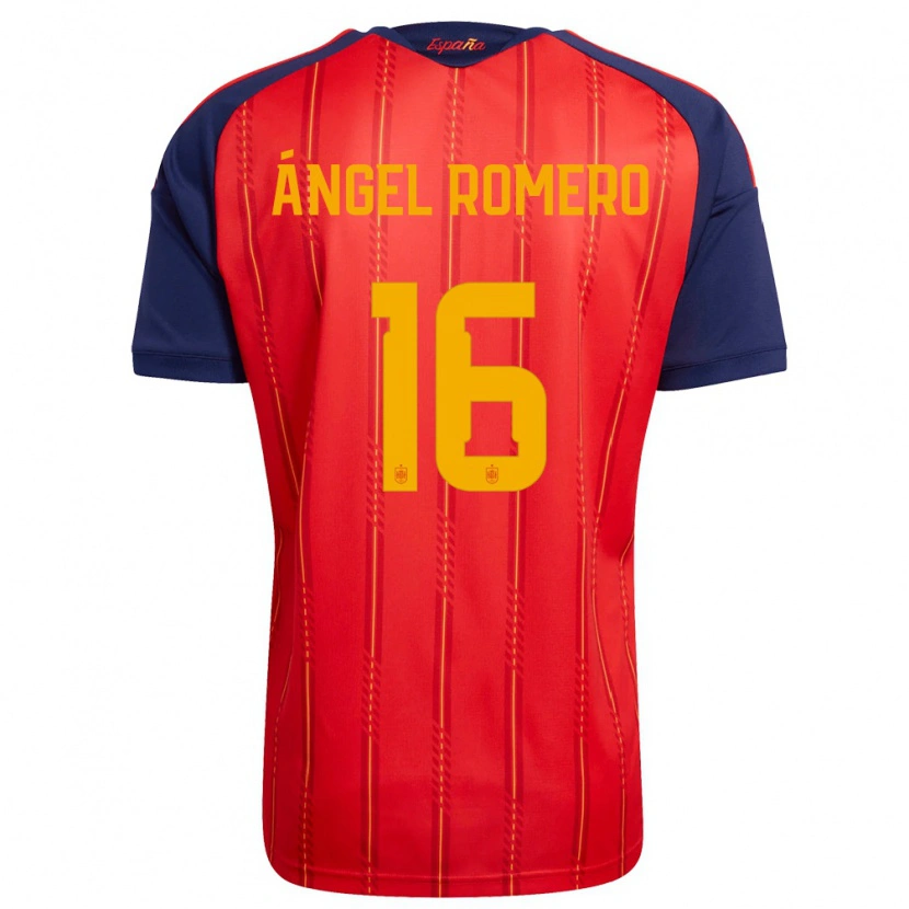 Danxen Mujer Camiseta España Miguel Romero #16 Rojo Marino Amarillo 1ª Equipación 26-28 La Camisa