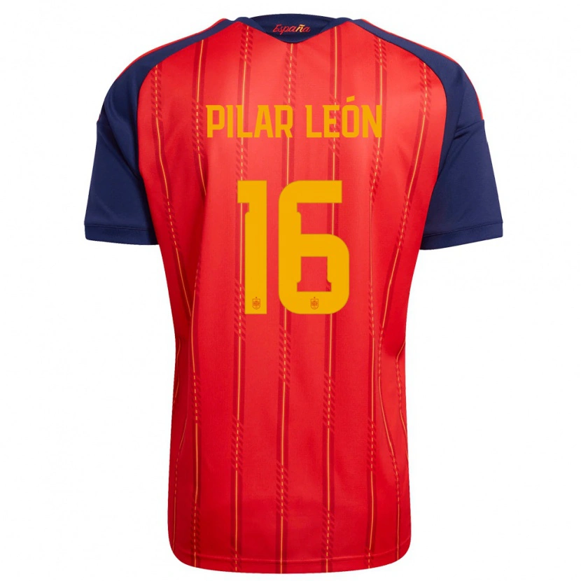 Danxen Mujer Camiseta España Maria Pilar Leon #16 Rojo Marino Amarillo 1ª Equipación 26-28 La Camisa