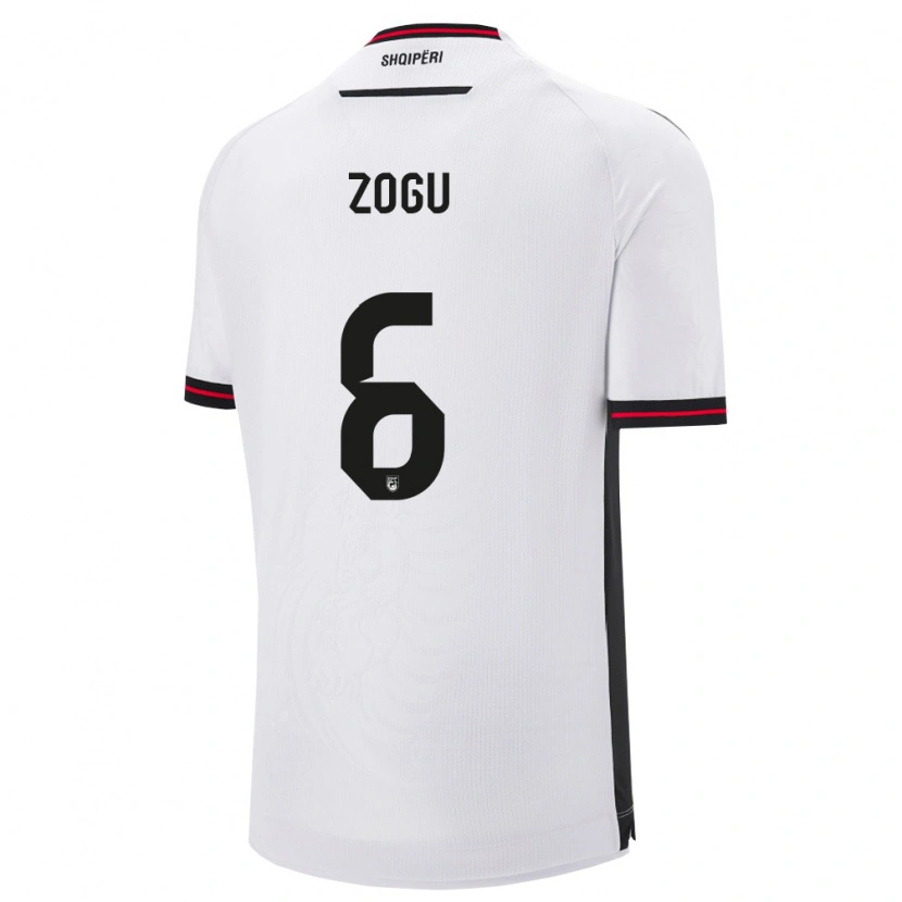 Danxen Mujer Camiseta Albania Matias Zogu #6 Blanco Negro 2ª Equipación 26-28 La Camisa