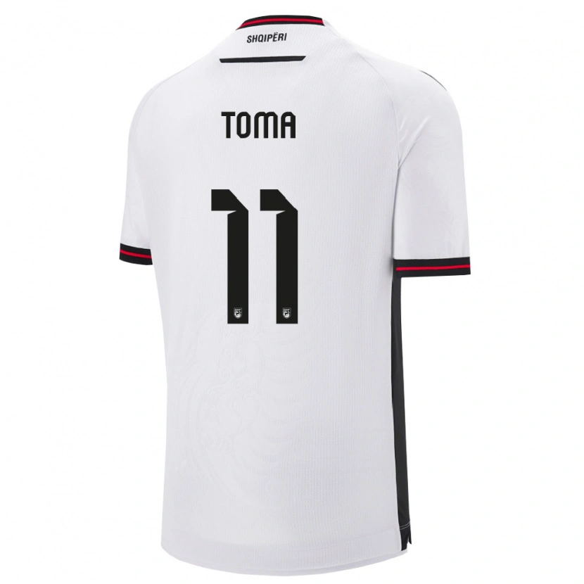 Danxen Mujer Camiseta Albania Rrok Toma #11 Blanco Negro 2ª Equipación 26-28 La Camisa