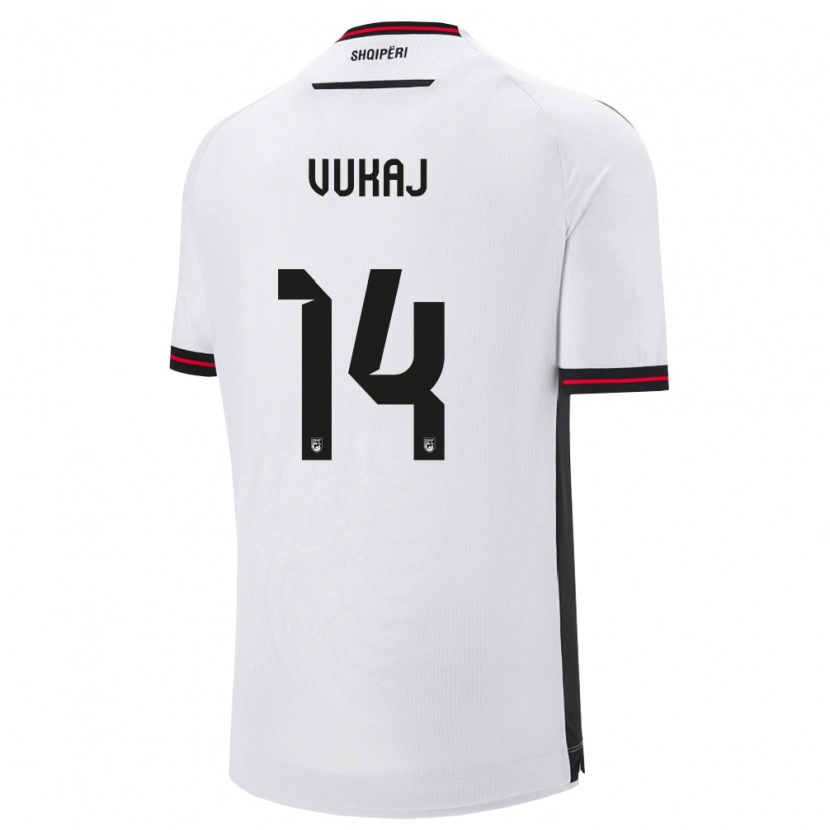 Danxen Mujer Camiseta Albania Alen Vukaj #14 Blanco Negro 2ª Equipación 26-28 La Camisa