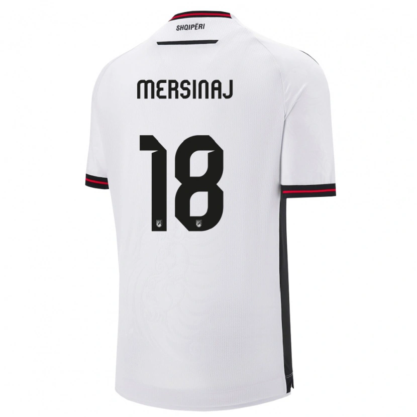 Danxen Mujer Camiseta Albania Jon Mersinaj #18 Blanco Negro 2ª Equipación 26-28 La Camisa