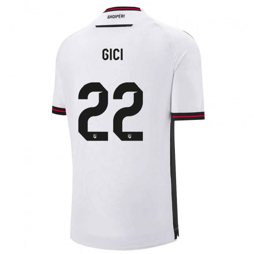 Danxen Mujer Camiseta Albania Matias Gici #22 Blanco Negro 2ª Equipación 26-28 La Camisa