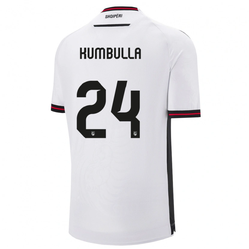 Danxen Mujer Camiseta Albania Marash Kumbulla #24 Blanco Negro 2ª Equipación 26-28 La Camisa
