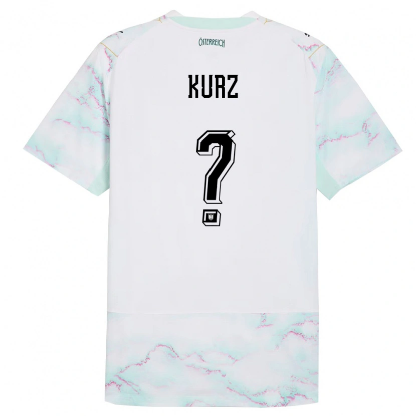 Danxen Mujer Camiseta Austria Marcel Kurz #0 Blanco Verde Oro 2ª Equipación 26-28 La Camisa