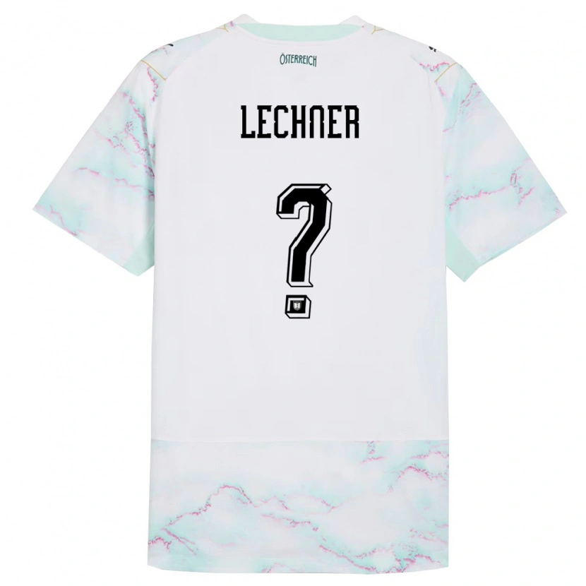 Danxen Mujer Camiseta Austria Dominik Lechner #0 Blanco Verde Oro 2ª Equipación 26-28 La Camisa