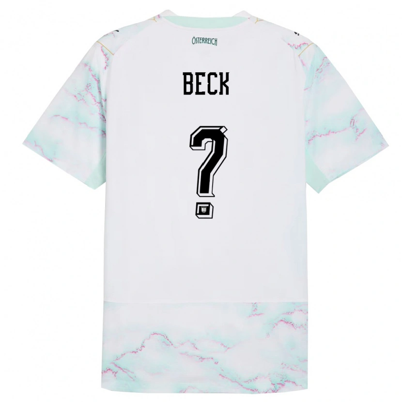 Danxen Mujer Camiseta Austria Dominik Beck #0 Blanco Verde Oro 2ª Equipación 26-28 La Camisa
