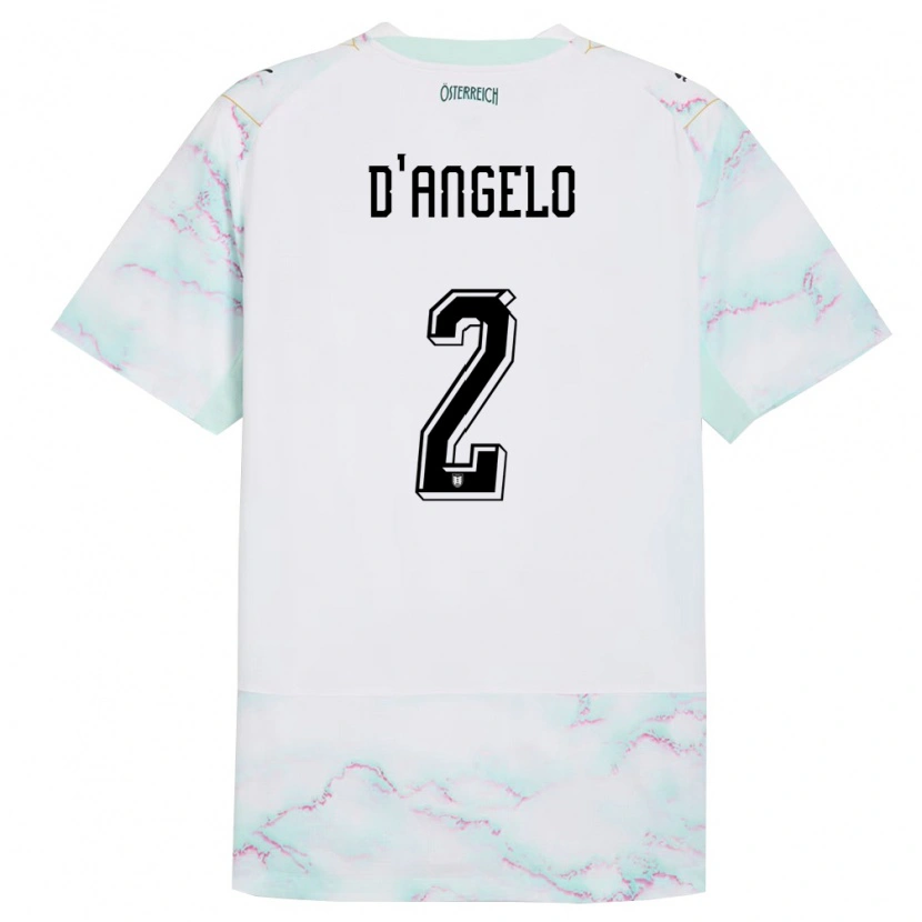 Danxen Mujer Camiseta Austria Chiara D’angelo #2 Blanco Verde Oro 2ª Equipación 26-28 La Camisa