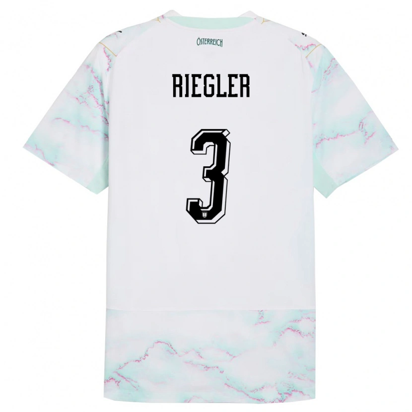 Danxen Mujer Camiseta Austria David Riegler #3 Blanco Verde Oro 2ª Equipación 26-28 La Camisa