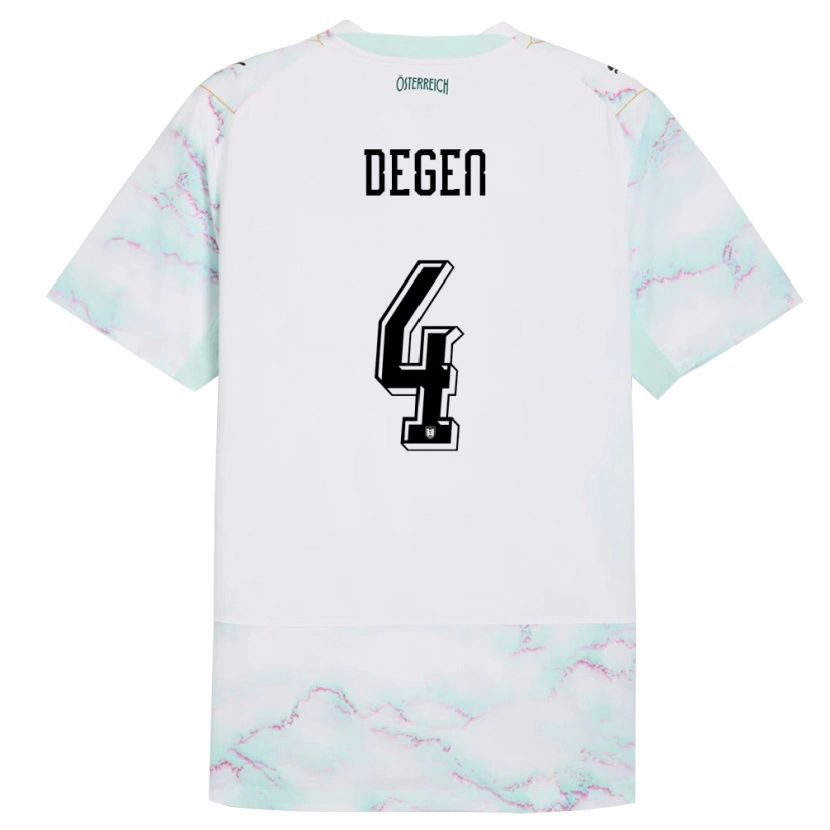 Danxen Mujer Camiseta Austria Celina Degen #4 Blanco Verde Oro 2ª Equipación 26-28 La Camisa