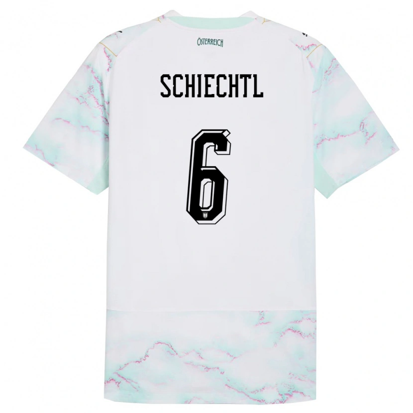 Danxen Mujer Camiseta Austria Katharina Schiechtl #6 Blanco Verde Oro 2ª Equipación 26-28 La Camisa
