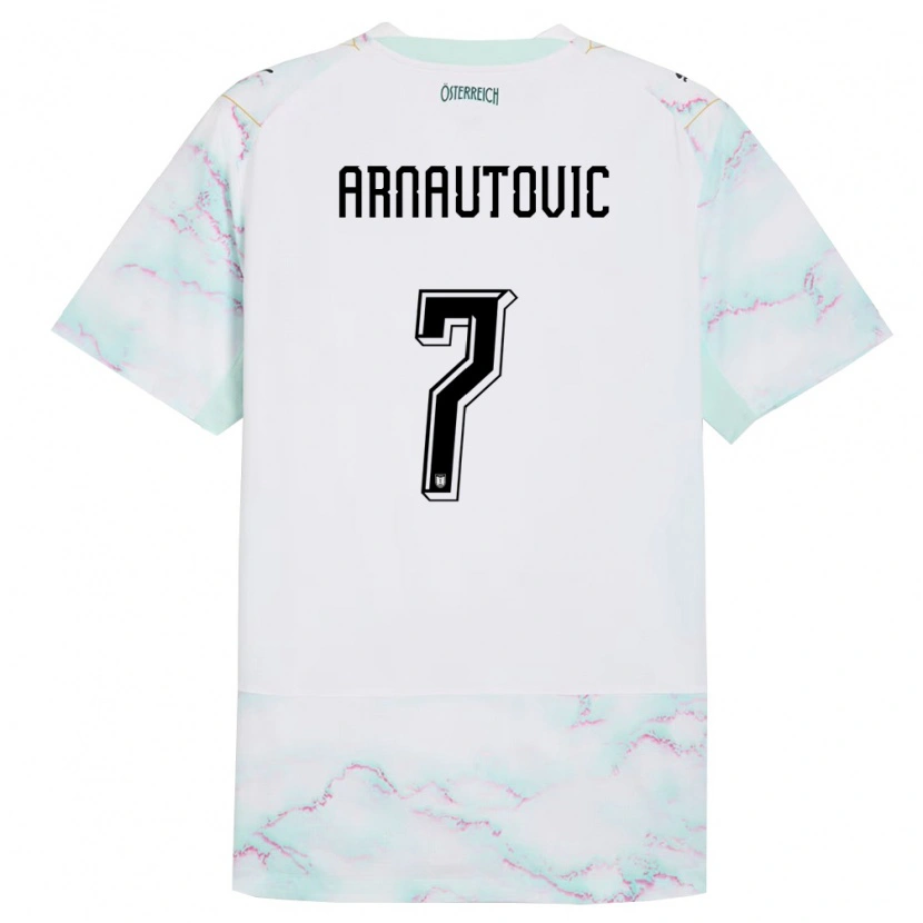 Danxen Mujer Camiseta Austria Marko Arnautovic #7 Blanco Verde Oro 2ª Equipación 26-28 La Camisa