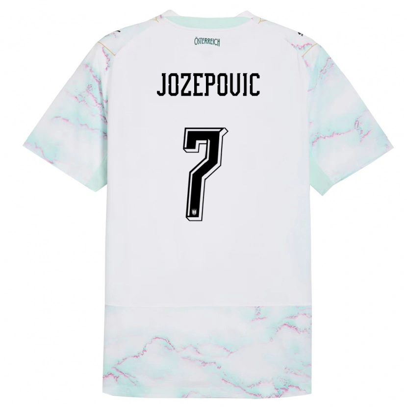 Danxen Mujer Camiseta Austria Nicolas Jozepovic #7 Blanco Verde Oro 2ª Equipación 26-28 La Camisa