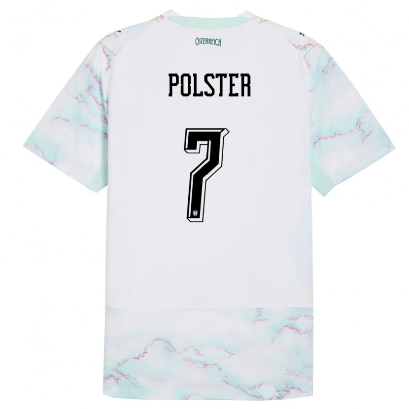 Danxen Mujer Camiseta Austria Manuel Polster #7 Blanco Verde Oro 2ª Equipación 26-28 La Camisa