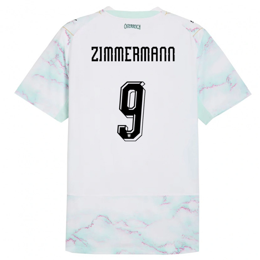 Danxen Mujer Camiseta Austria Bernhard Zimmermann #9 Blanco Verde Oro 2ª Equipación 26-28 La Camisa