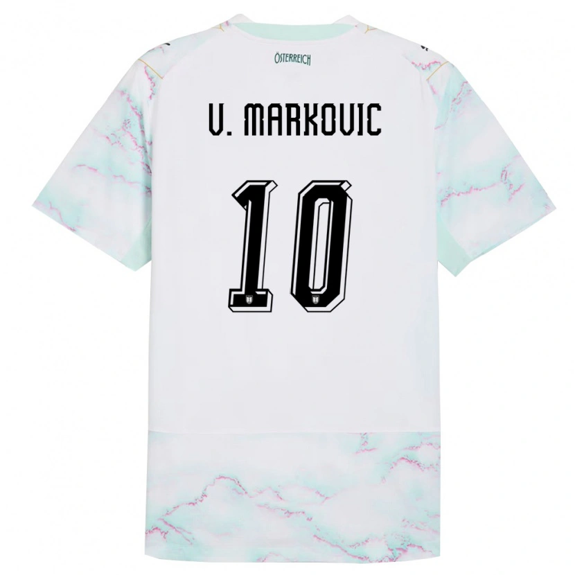 Danxen Mujer Camiseta Austria Vasilije Markovic #10 Blanco Verde Oro 2ª Equipación 26-28 La Camisa