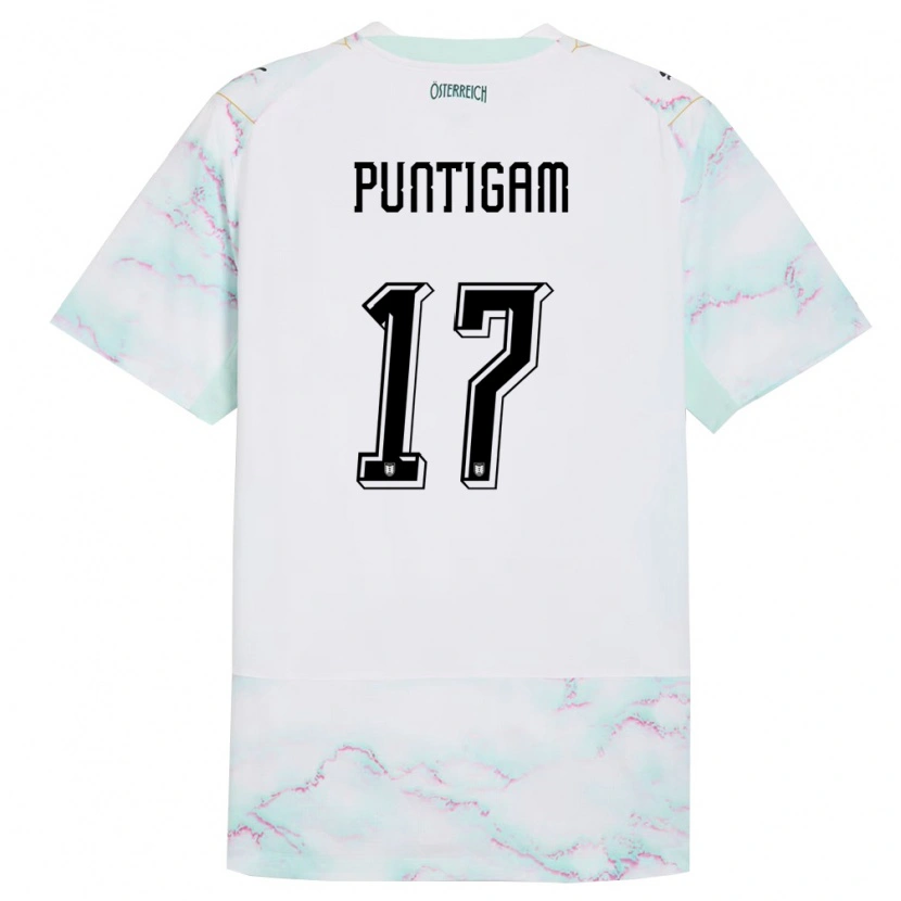 Danxen Mujer Camiseta Austria Sarah Puntigam #17 Blanco Verde Oro 2ª Equipación 26-28 La Camisa