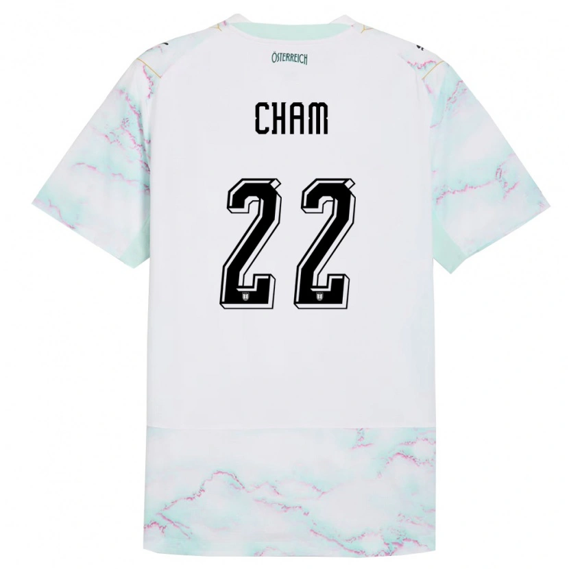 Danxen Mujer Camiseta Austria Muhammed Cham #22 Blanco Verde Oro 2ª Equipación 26-28 La Camisa