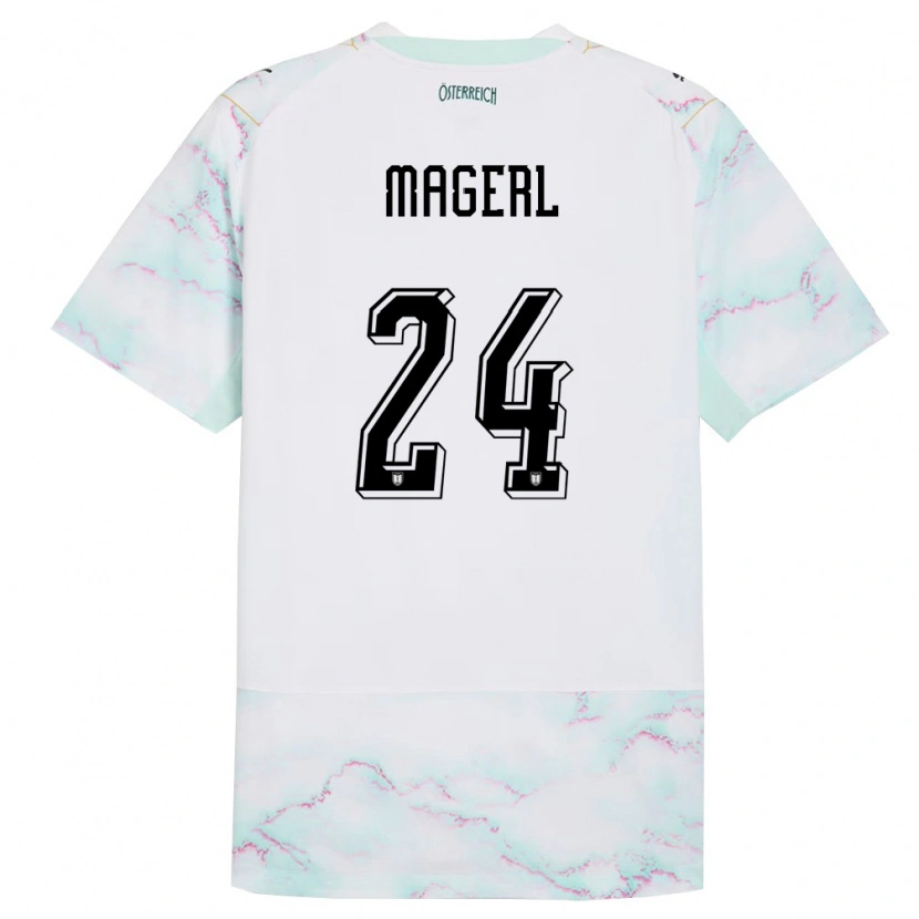 Danxen Mujer Camiseta Austria Julia Magerl #24 Blanco Verde Oro 2ª Equipación 26-28 La Camisa