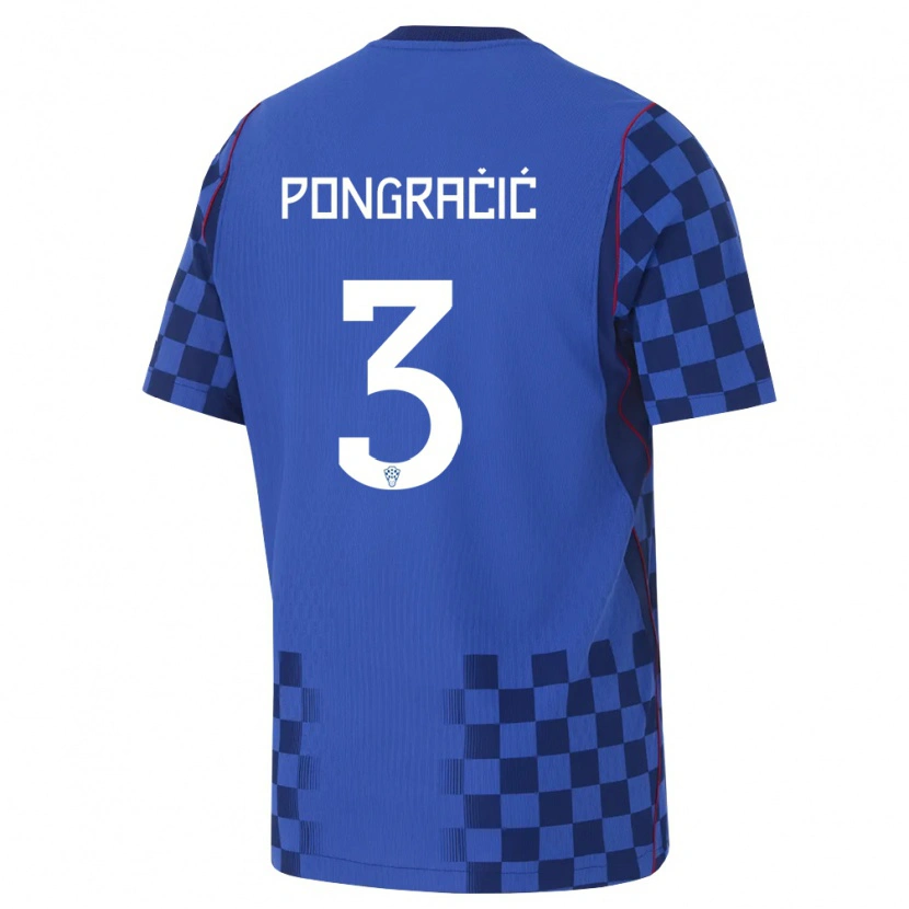 Danxen Mujer Camiseta Croacia Marin Pongracic #3 Azul Marino Rojo 2ª Equipación 26-28 La Camisa