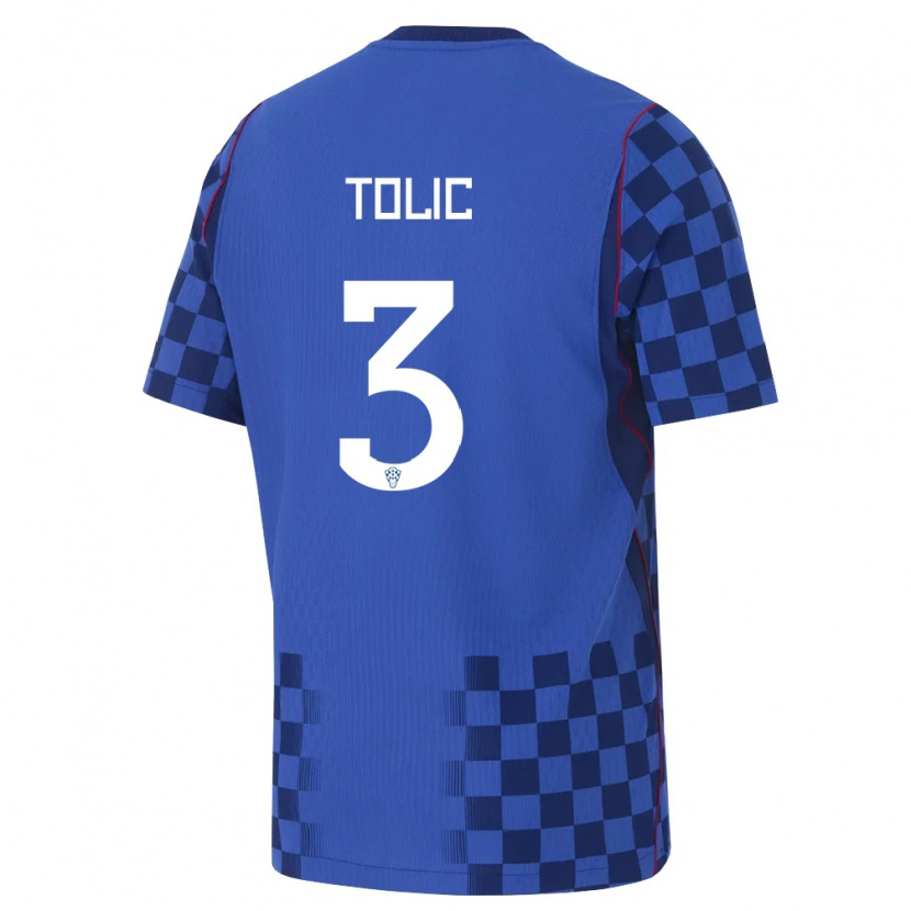 Danxen Mujer Camiseta Croacia Filip Tolic #3 Azul Marino Rojo 2ª Equipación 26-28 La Camisa