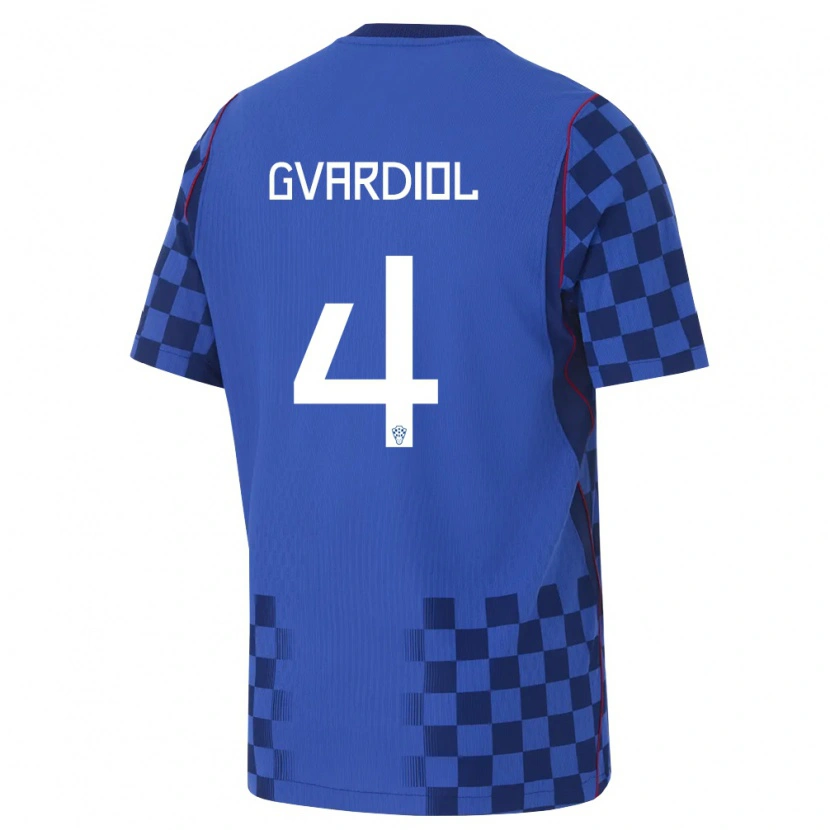 Danxen Mujer Camiseta Croacia Josko Gvardiol #4 Azul Marino Rojo 2ª Equipación 26-28 La Camisa