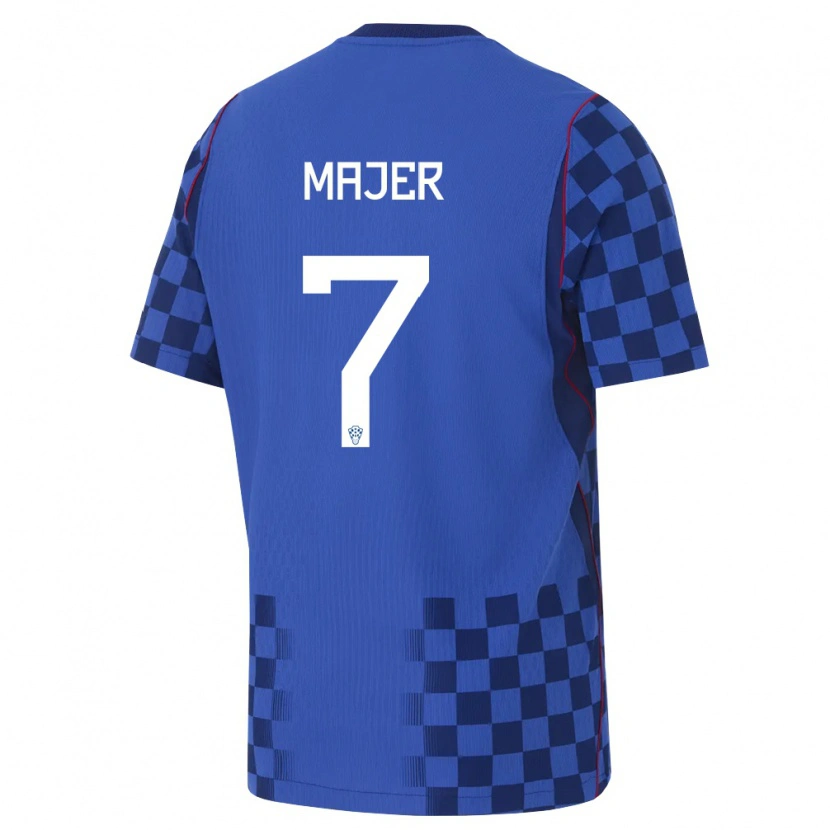Danxen Mujer Camiseta Croacia Lovro Majer #7 Azul Marino Rojo 2ª Equipación 26-28 La Camisa