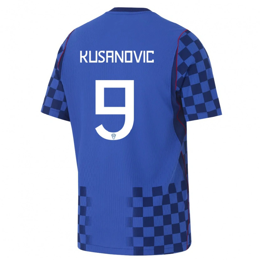 Danxen Mujer Camiseta Croacia Tino Kusanovic #9 Azul Marino Rojo 2ª Equipación 26-28 La Camisa