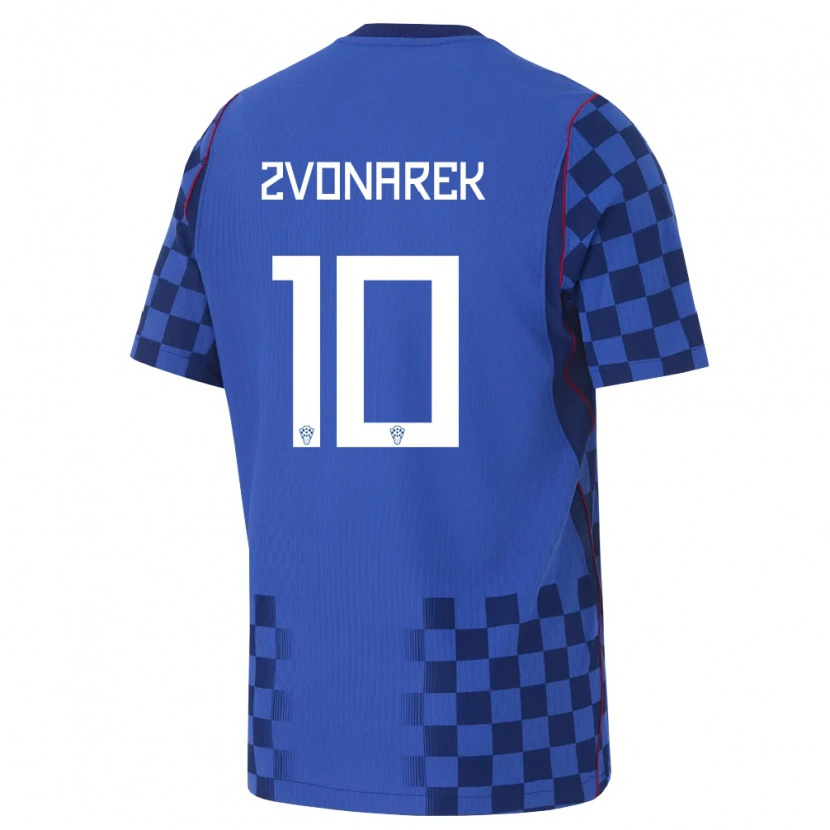 Danxen Mujer Camiseta Croacia Lovro Zvonarek #10 Azul Marino Rojo 2ª Equipación 26-28 La Camisa