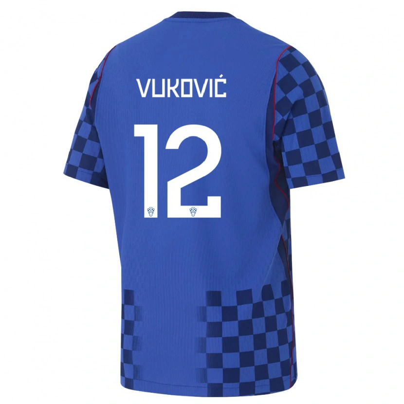 Danxen Mujer Camiseta Croacia Ante Vukovic #12 Azul Marino Rojo 2ª Equipación 26-28 La Camisa