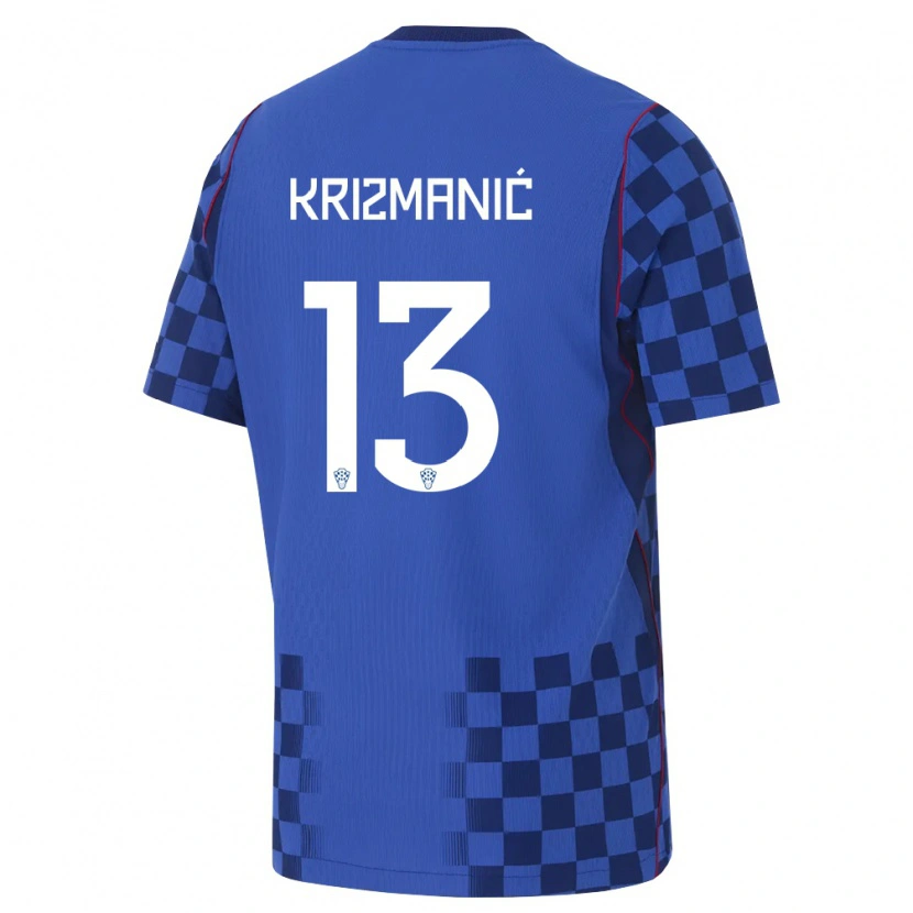Danxen Mujer Camiseta Croacia Kresimir Krizmanic #13 Azul Marino Rojo 2ª Equipación 26-28 La Camisa
