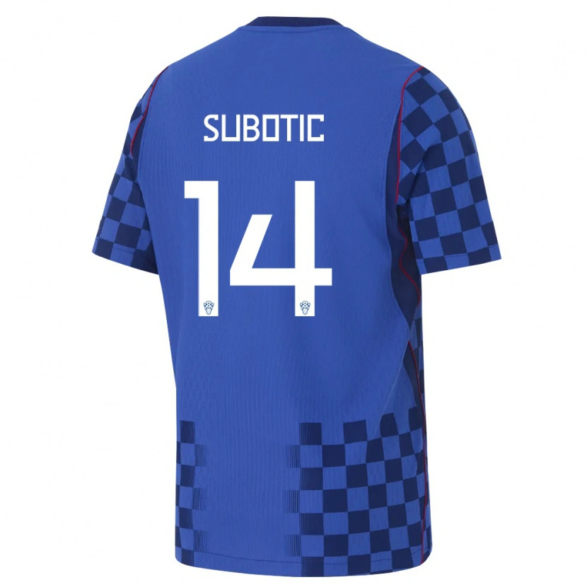 Danxen Mujer Camiseta Croacia Matija Subotic #14 Azul Marino Rojo 2ª Equipación 26-28 La Camisa
