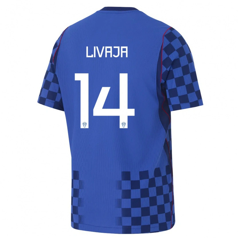 Danxen Mujer Camiseta Croacia Marko Livaja #14 Azul Marino Rojo 2ª Equipación 26-28 La Camisa