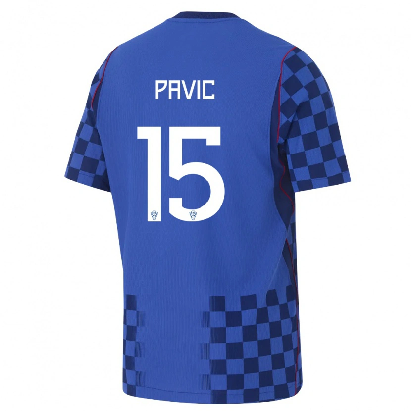 Danxen Mujer Camiseta Croacia Branko Pavic #15 Azul Marino Rojo 2ª Equipación 26-28 La Camisa