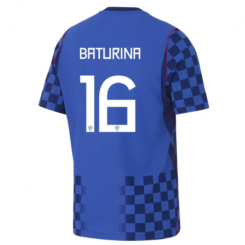 Danxen Mujer Camiseta Croacia Martin Baturina #16 Azul Marino Rojo 2ª Equipación 26-28 La Camisa