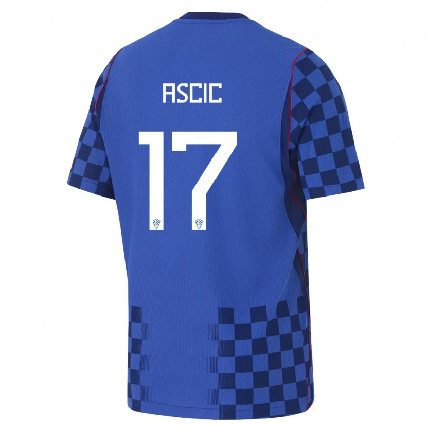 Danxen Mujer Camiseta Croacia Marko Ascic #17 Azul Marino Rojo 2ª Equipación 26-28 La Camisa