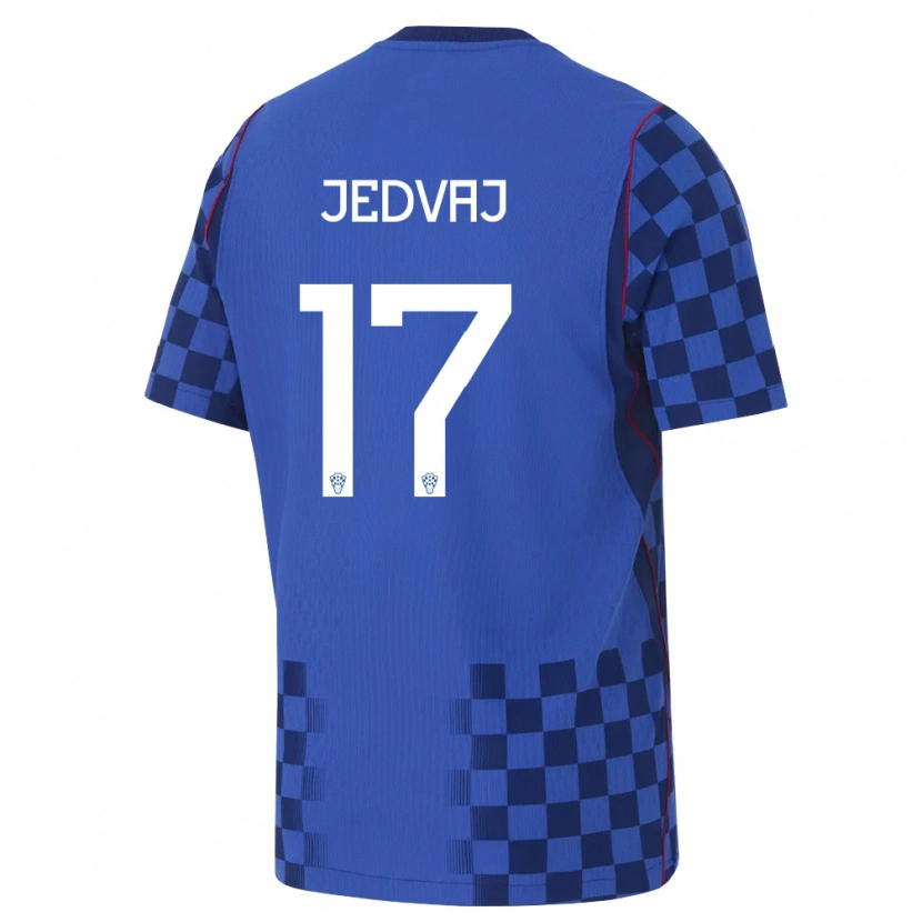 Danxen Mujer Camiseta Croacia Karla Jedvaj #17 Azul Marino Rojo 2ª Equipación 26-28 La Camisa